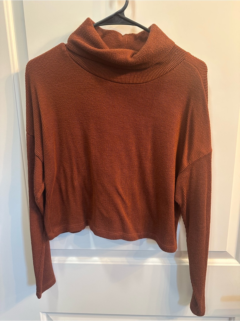 gaze Rust-Colored Ribbed Cowl Neck Sweater